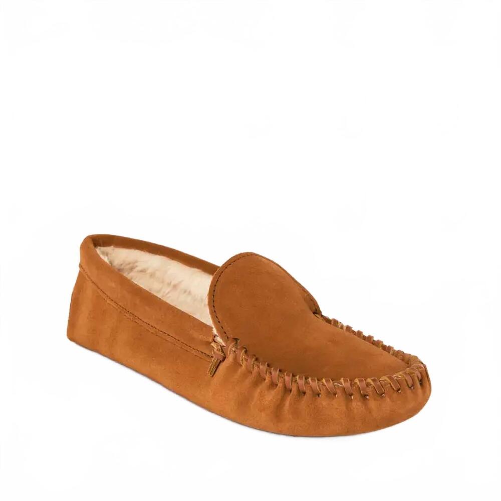NEW MINNETONKA men's pile lined softsole shoes in brown